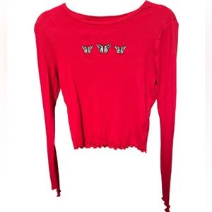 LIKE NEW- Vibrant Red Butterfly Hollister Long Sleeve